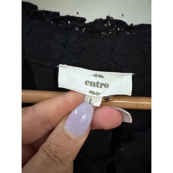 Entro Lace Top Blouse Black Pullover Boho Peasant Dark Romantic Date Night Large - Picture 4 of 6